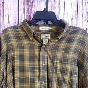L.L. Bean Plaid Flannel Checks Large Reg Button Shirt Cashmere Blend Men Wrinkle